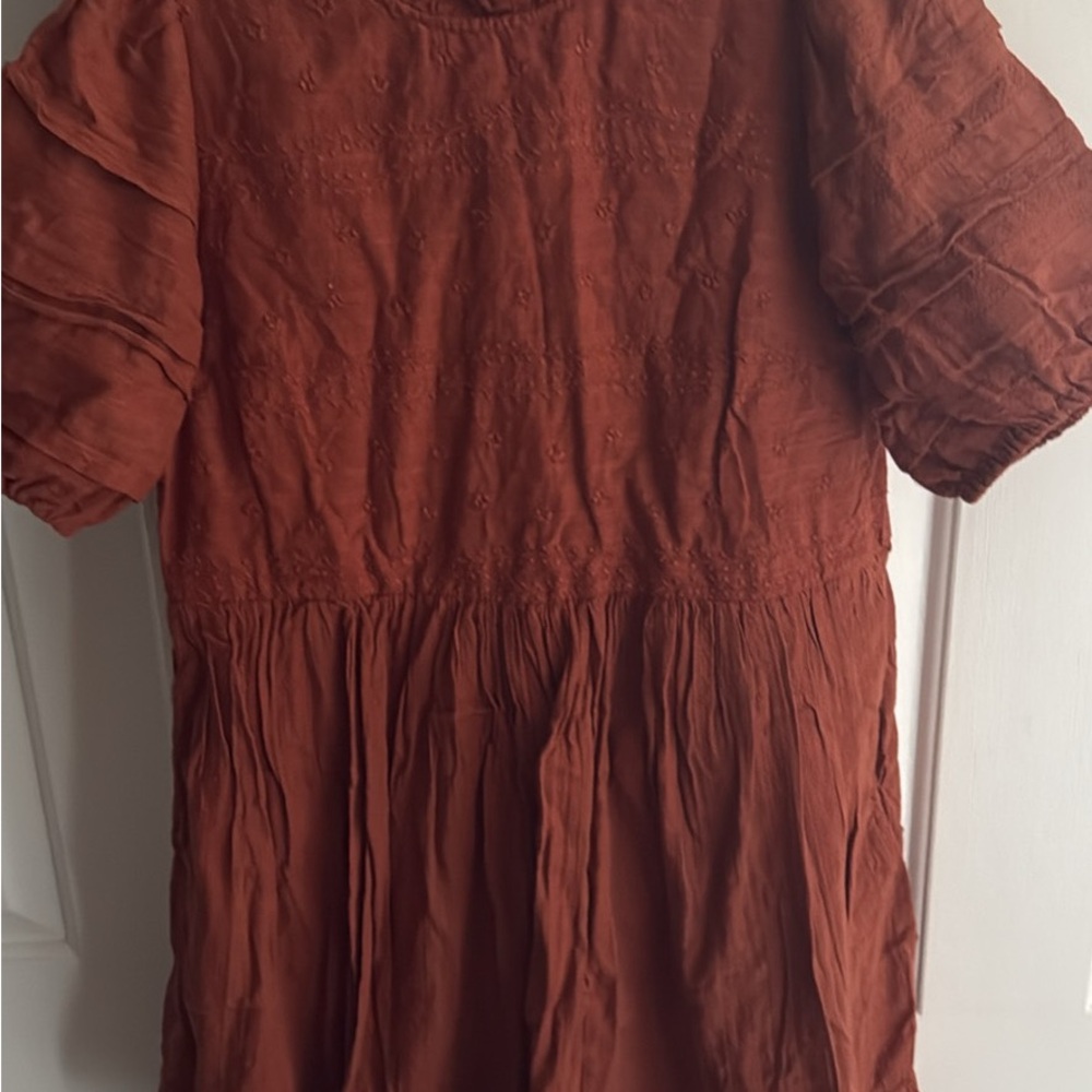 Rust Orange Women’s Smocked Short-Sleeve Dress With Pockets